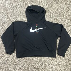 Nike Sweatshirt Youth Medium Hoodie Black Graphic Center Swoosh Pullover